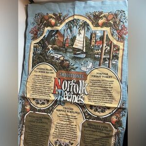 Norfolk Recipes Retro Linen 100% COTTON VTG 1982 Ornate International Tea Towel